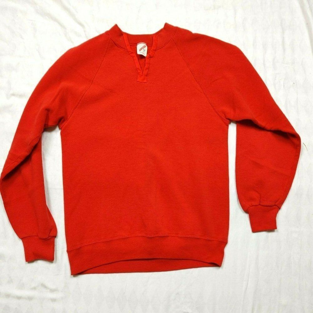Jerzees Blank Red Vintage Modified Neck Crew Neck Sweatshirt Pullover M Usa